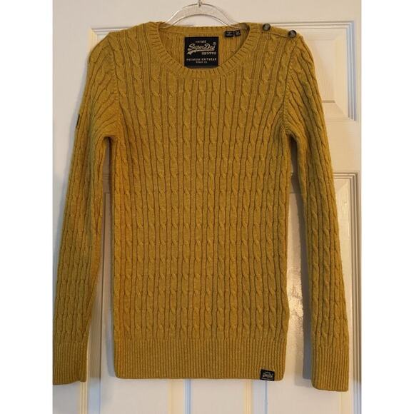 SUPERDRY Womens Crew Neck Yellow Long Sleeve Sweater Size 8 Premium Knitwear - Picture 1 of 7
